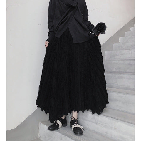 Asymmetric Knit Maxi Skirt