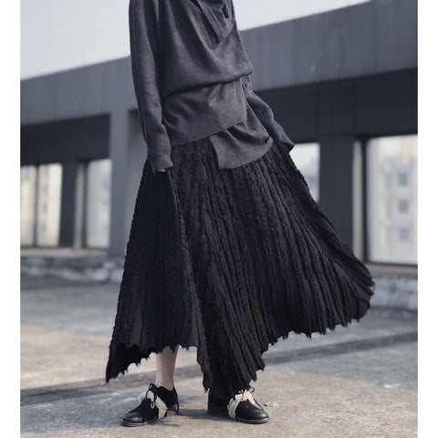 Asymmetric Knit Maxi Skirt