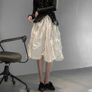 Asymmetric Pleated Long Skirt In White