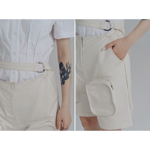 Belted Shorts with Large Pockets