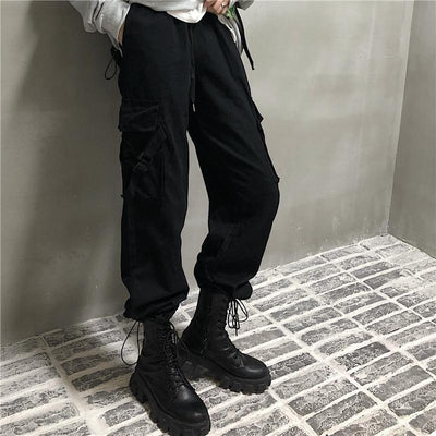 Cargo Trousers With Elasticated Cuff In Black