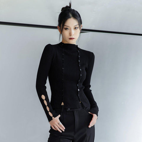 Cut-Out Cardigan With Button Detail