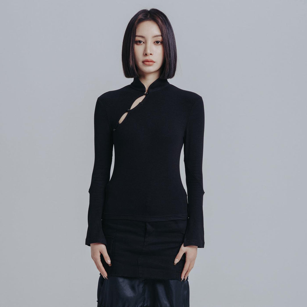 Cut Out Qipao Shirt Only from Aesthetic Noir S Black