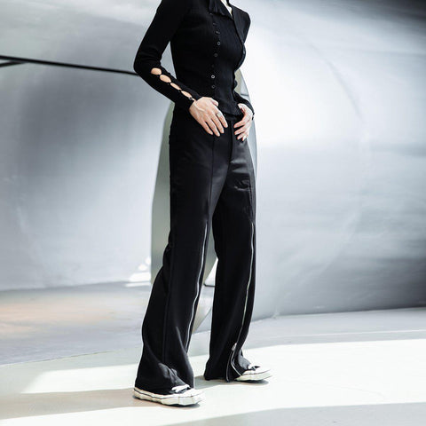 Flared Pants With Zipper Detail
