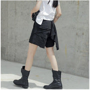 High Waist Flap Black Shorts