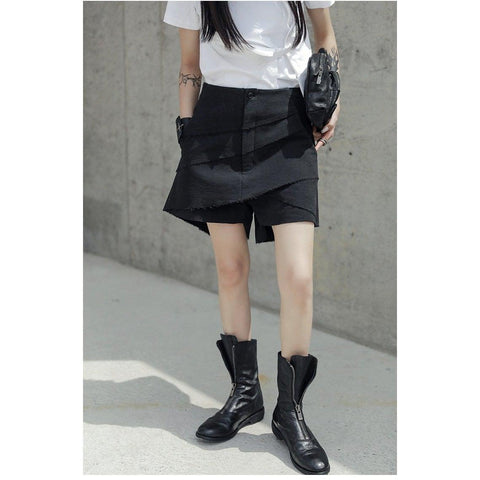 High Waist Flap Black Shorts