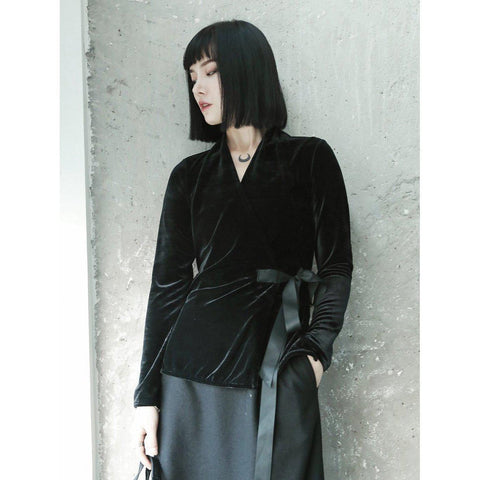 Midnight Black Velvet Kimono Blazer