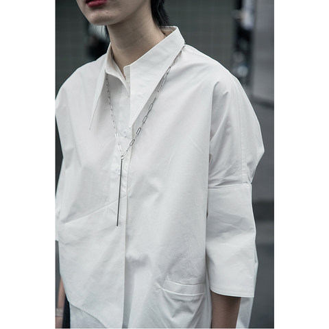 Relaxed Irregular White Button Up