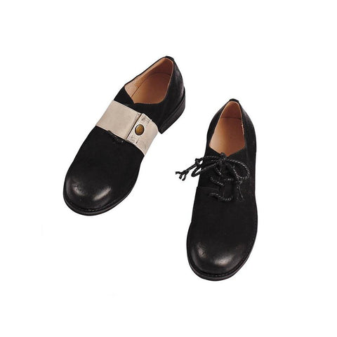 Retro Black Leather Scalp Shoes