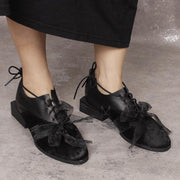 Ribbon Lace-Up Leather Shoes