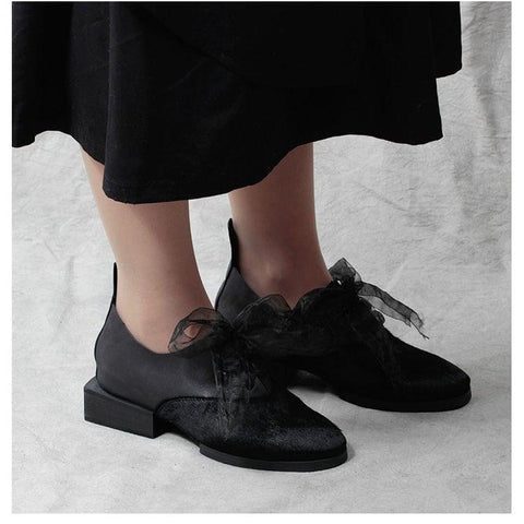 Ribbon Lace-Up Leather Shoes