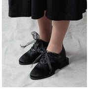 Ribbon Lace-Up Leather Shoes